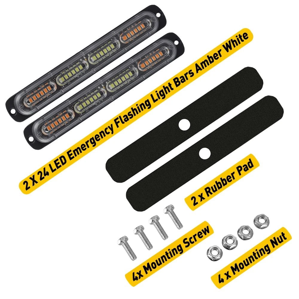4x Amber/White 24LED Strobe Light Kit for Trucks