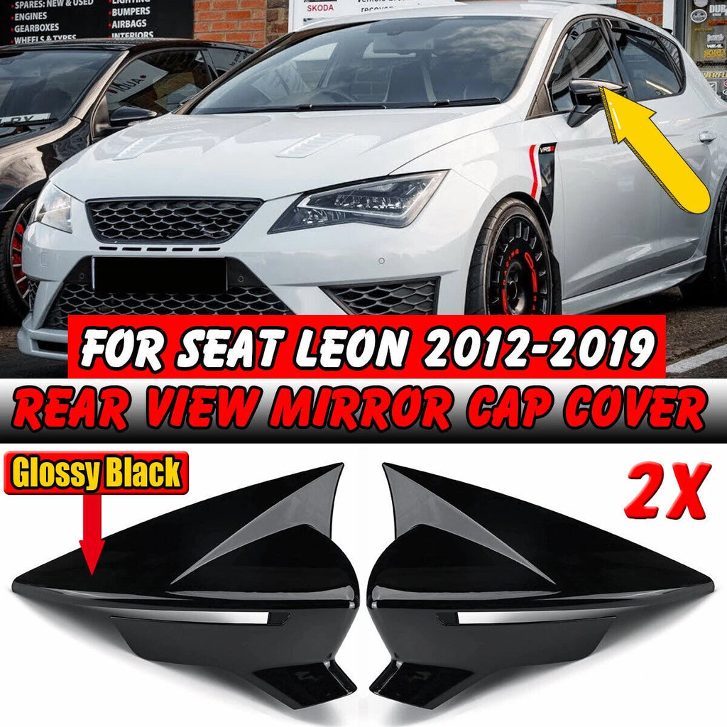 Set of 2 Gloss Black Side Mirror Cover Caps for Seat Leon (2012–2019)