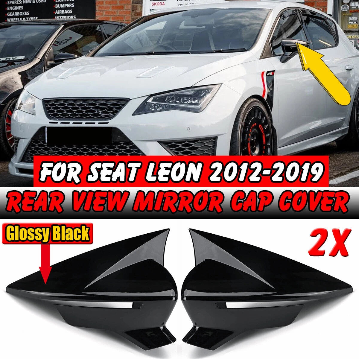 Set of 2 Gloss Black Side Mirror Cover Caps for Seat Leon (2012–2019)