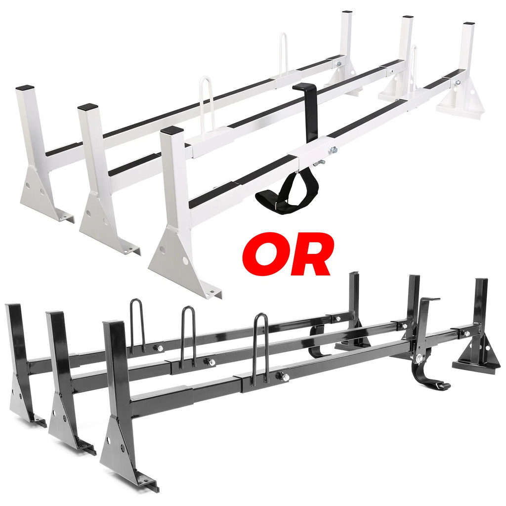 3X Adjustable Van Roof Ladder Rack 68"-75" for Chevy Ford GMC Express (2003–2023)