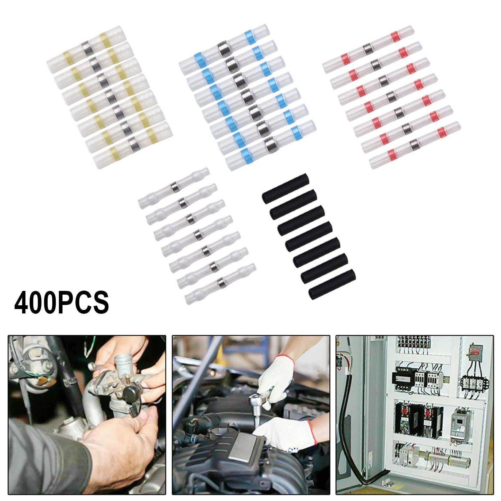 Set of 400 Solder Seal Sleeve Heat Shrink Butt Wire Connectors Waterproof