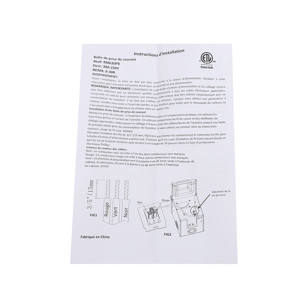 Power Outlet Box for NEMA 6-30R (Weatherproof, 30 Amp, 250V)