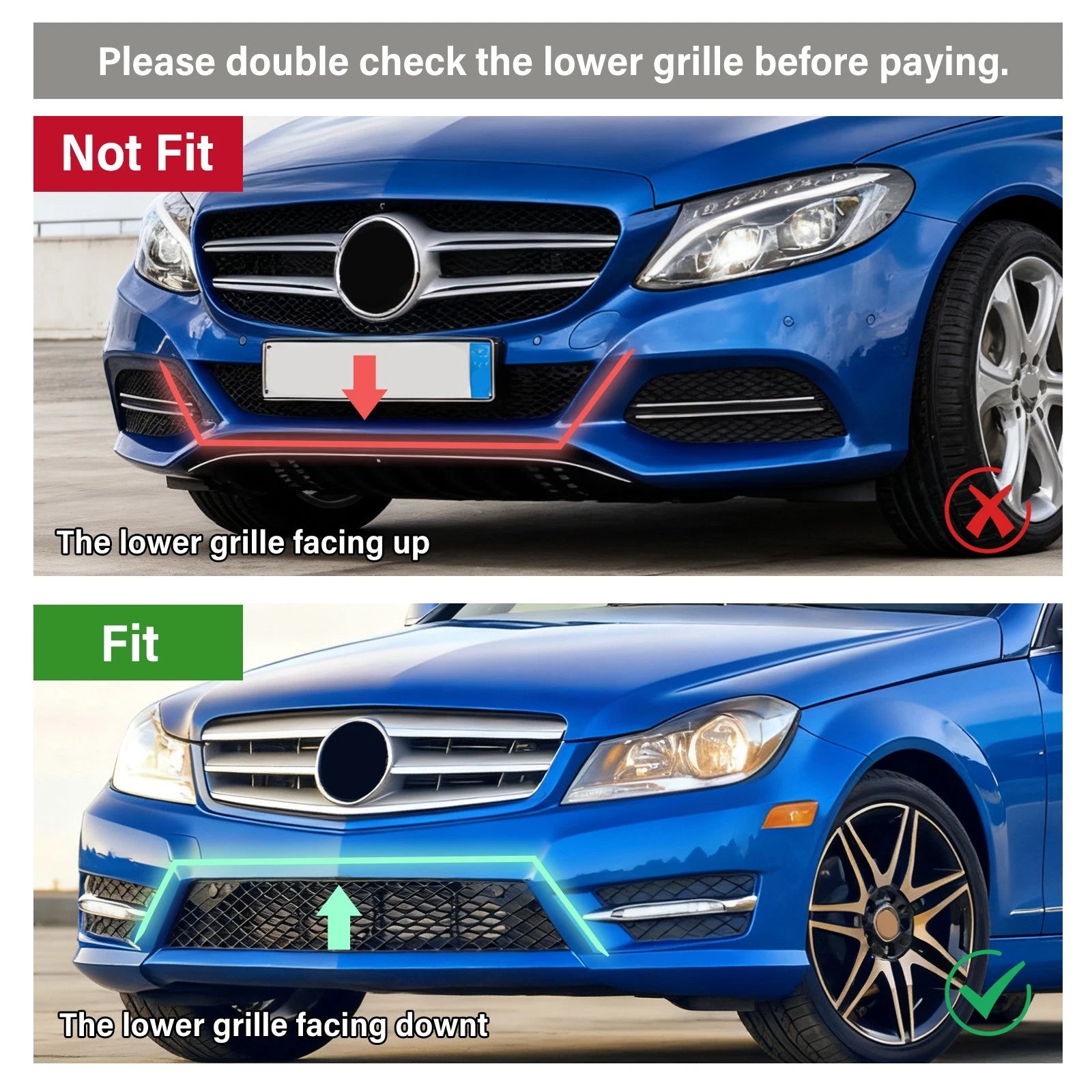 Front Air Vent Cover Trim for Mercedes-Benz C Class (2014–2021) Glossy