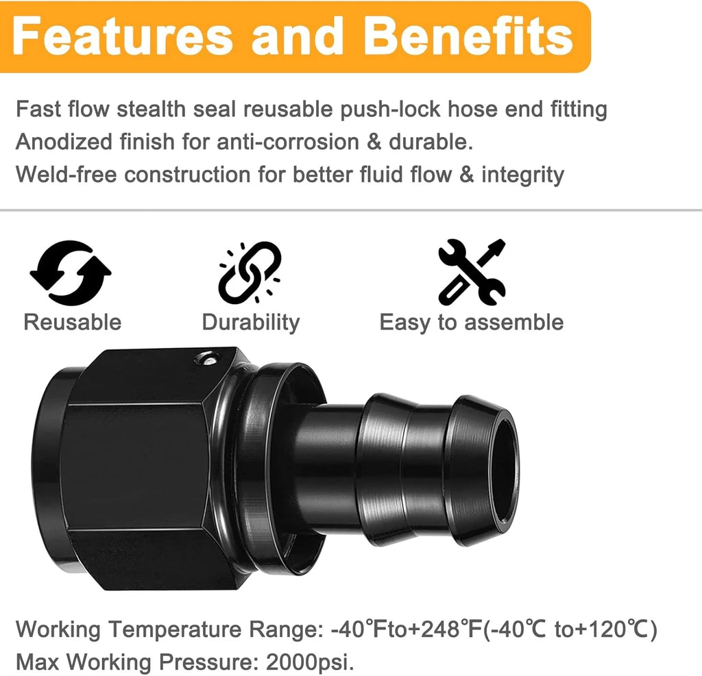 2X 10AN Straight Push Lock Hose End Fitting/Adaptor for Universal