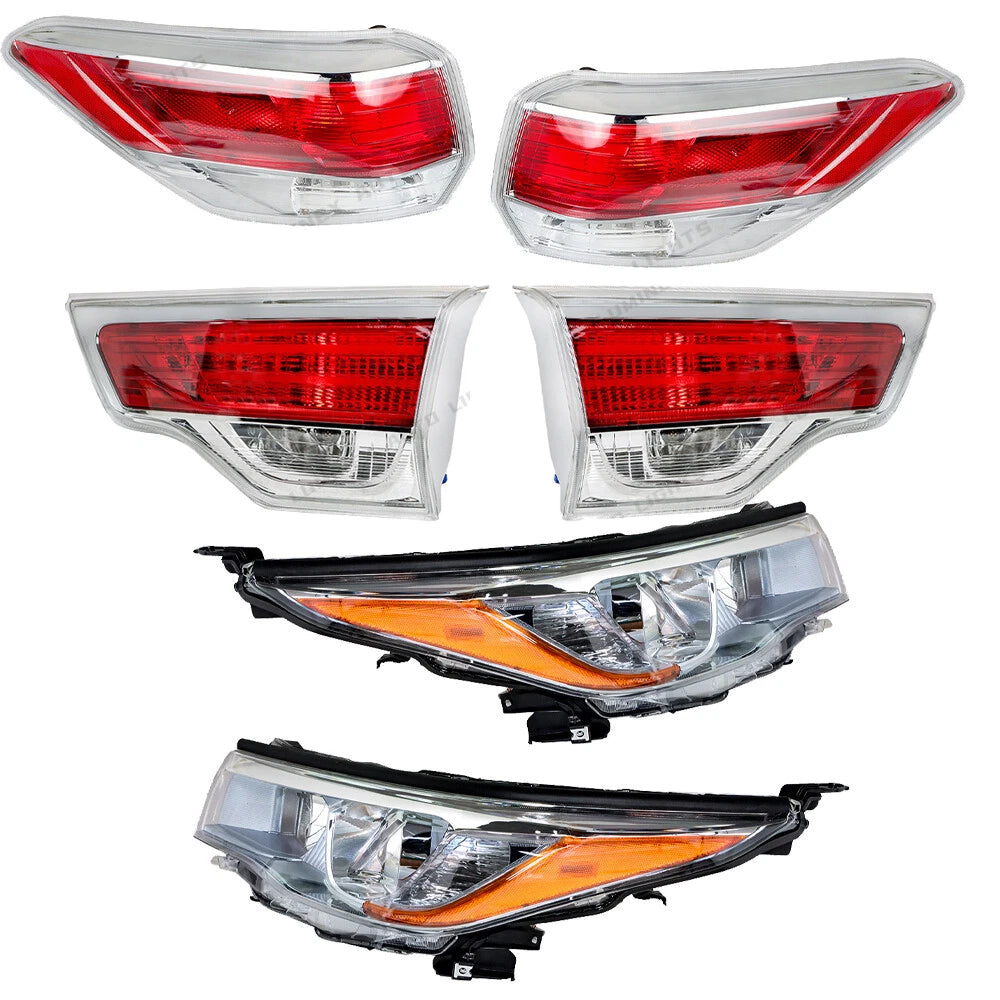 Set of 4 Tail Lights and Headlights for Toyota Highlander (2014-2016)