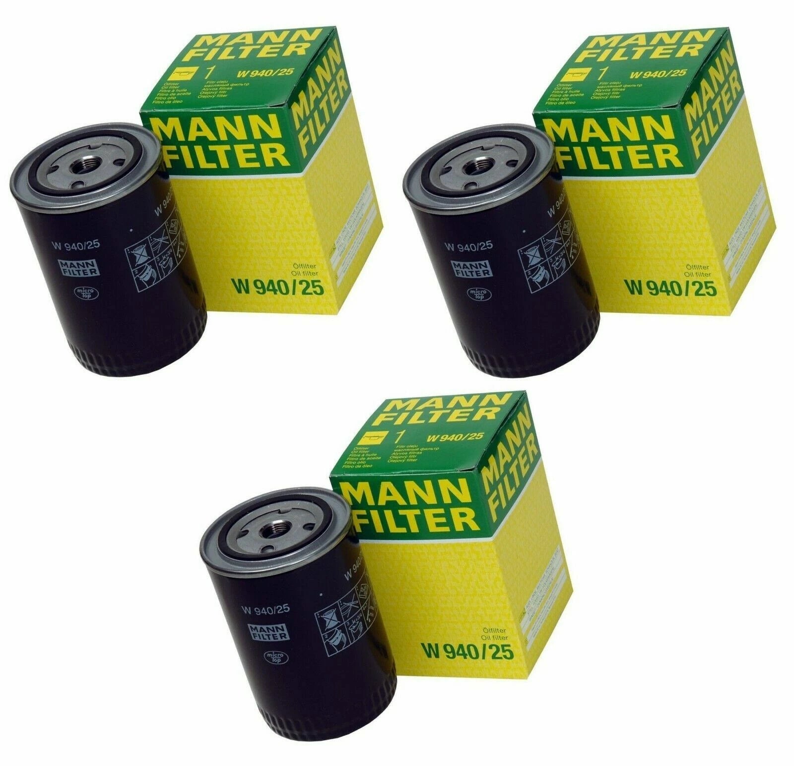 Set of 3 Engine Oil Filters for VW Audi A4 Volvo 244 245 (OEM W 940/25)