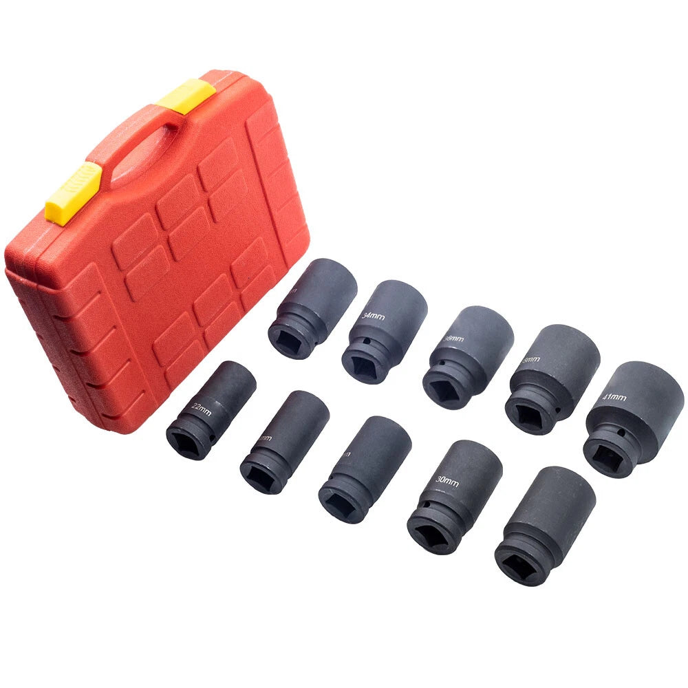 Set of 10 Deep Impact Sockets for Metric Vehicles (22mm-41mm)