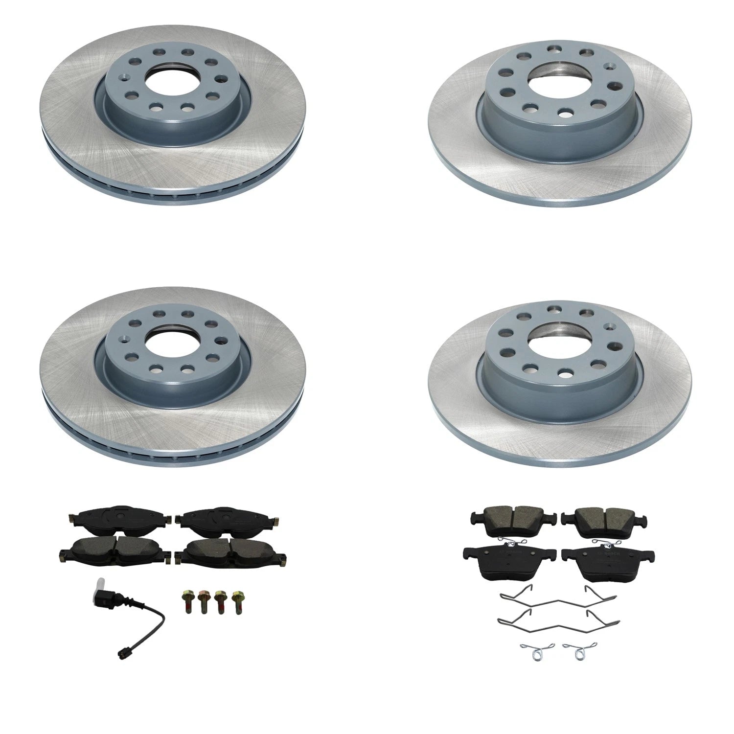 DuraGo Front Rear Rotors & Bosch QuietCast Brake Pads Kit for A3 Quattro (2015–2020)