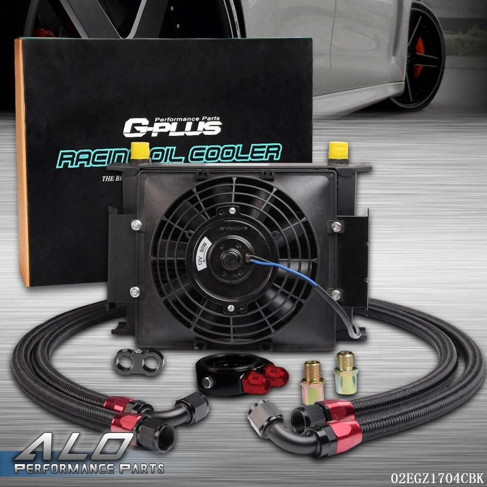30 Row AN10 Aluminum Engine Oil Cooler Kit with 7" Electric Fan