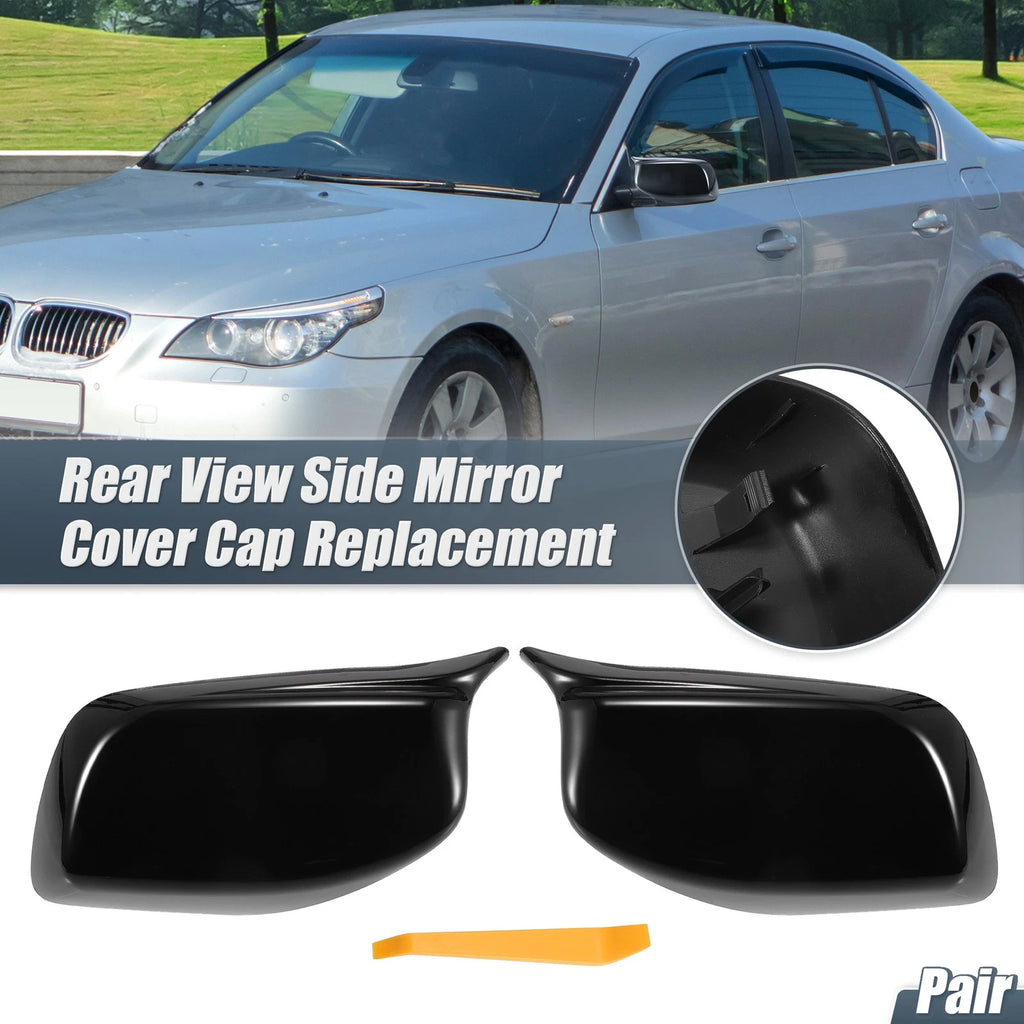 Pair Rearview Mirror Cover Cap Gloss Black for BMW 5 Series E60 E61