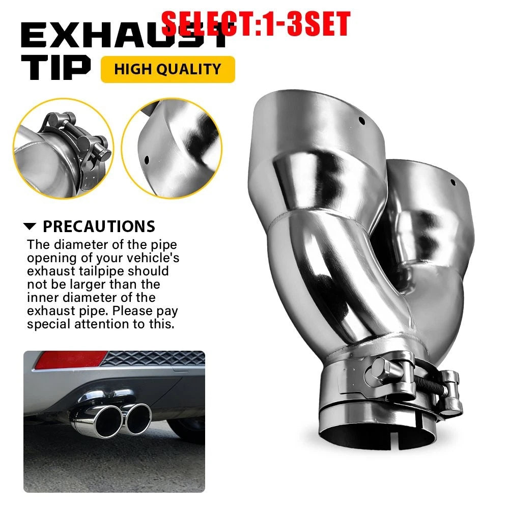 Stainless Steel Dual Exhaust Tip 2.5 Inlet 7 Outlet 8.5 Length Bolt On