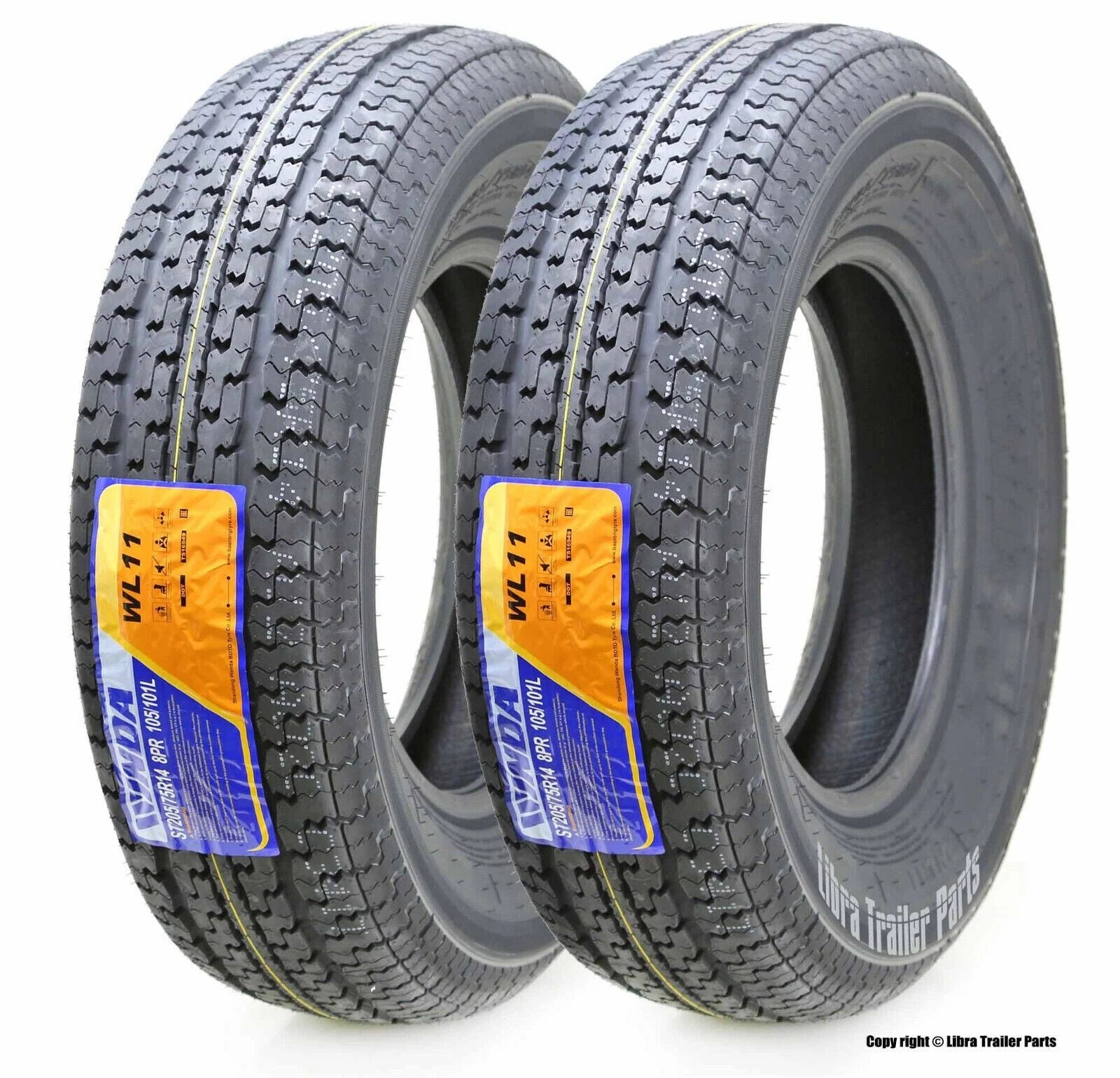 Set of 2 WINDA ST205/75R14 Trailer Tires 8PR Load Range D Steel Belted