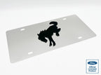Chrome Metal License Plate Frame w/ 3D Bucking Bronco Logo for Ford Bronco (1966–2024)