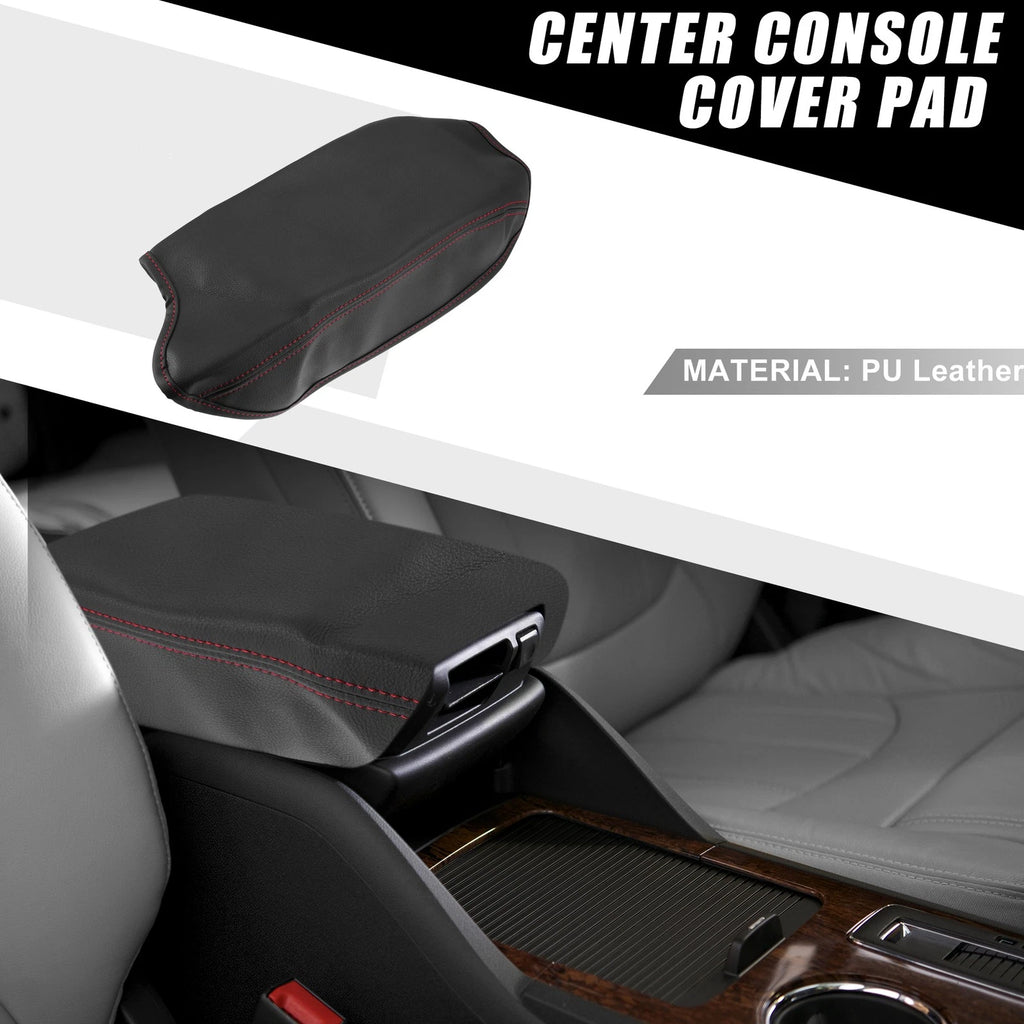 Center Console Armrest Cover for Ford Ranger (2019–2021) Black Red Stitch