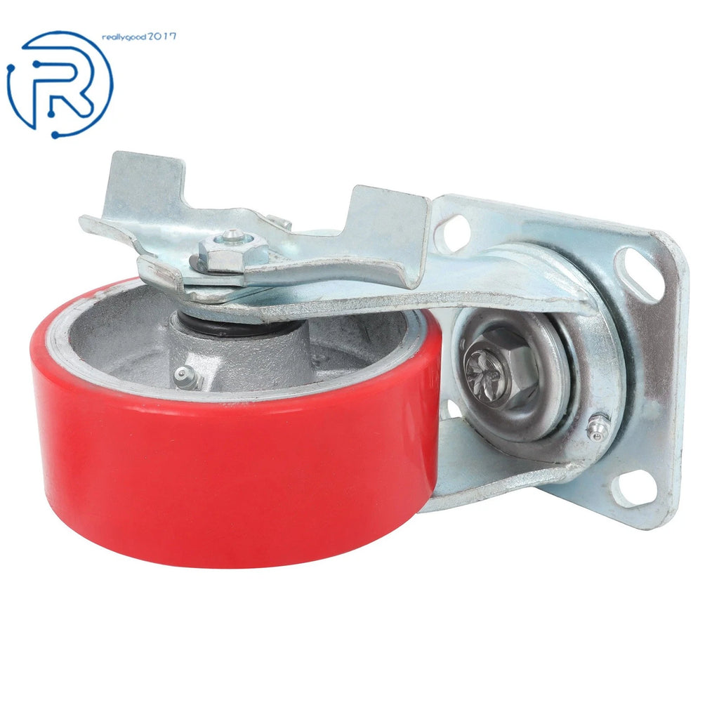 Set of 4 PU Casters 5" with Side Brakes 3200lbs Capacity