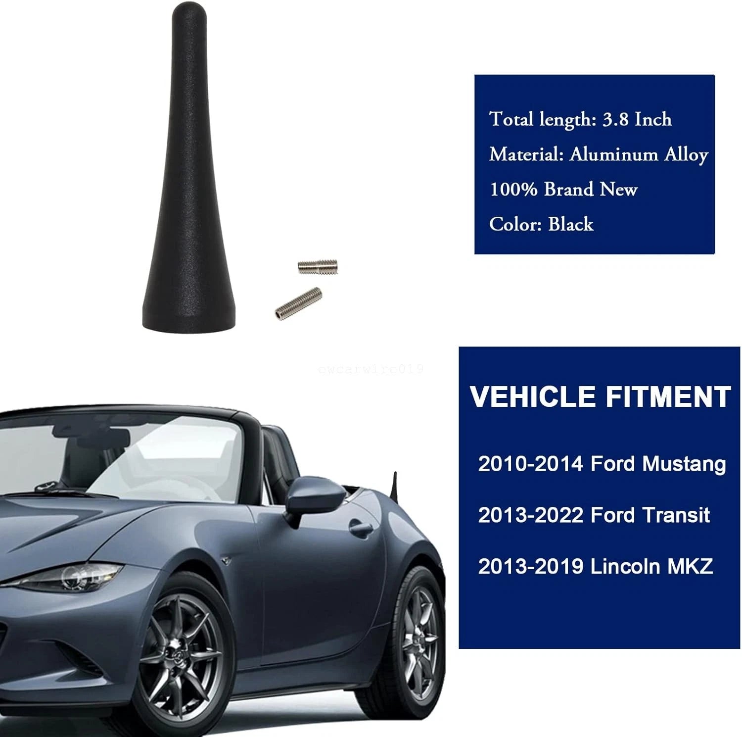3.8" AM/FM Radio Short Aluminum Antenna Mast for Ford Transit (2013–2022)