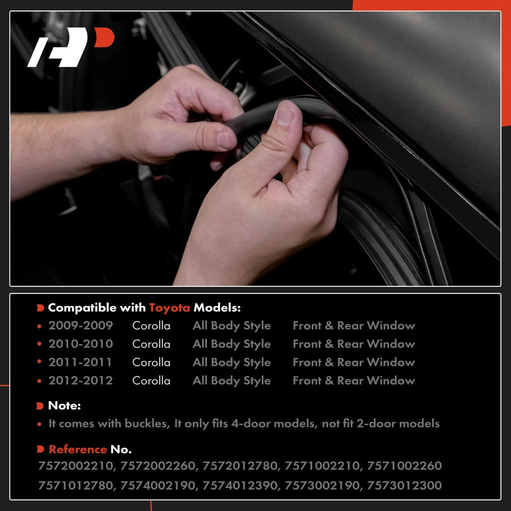 4Pcs Front & Rear Window Moulding Weatherstrip Seal for Toyota Corolla (2014–2019)