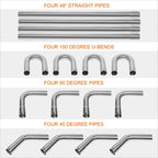 16-Piece Exhaust Pipe Kit for 2.5" OD (Straight, 45°, 90°, U-Bend)