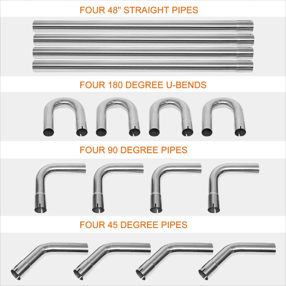 16-Piece Exhaust Pipe Kit for 2.5" OD (Straight, 45°, 90°, U-Bend)