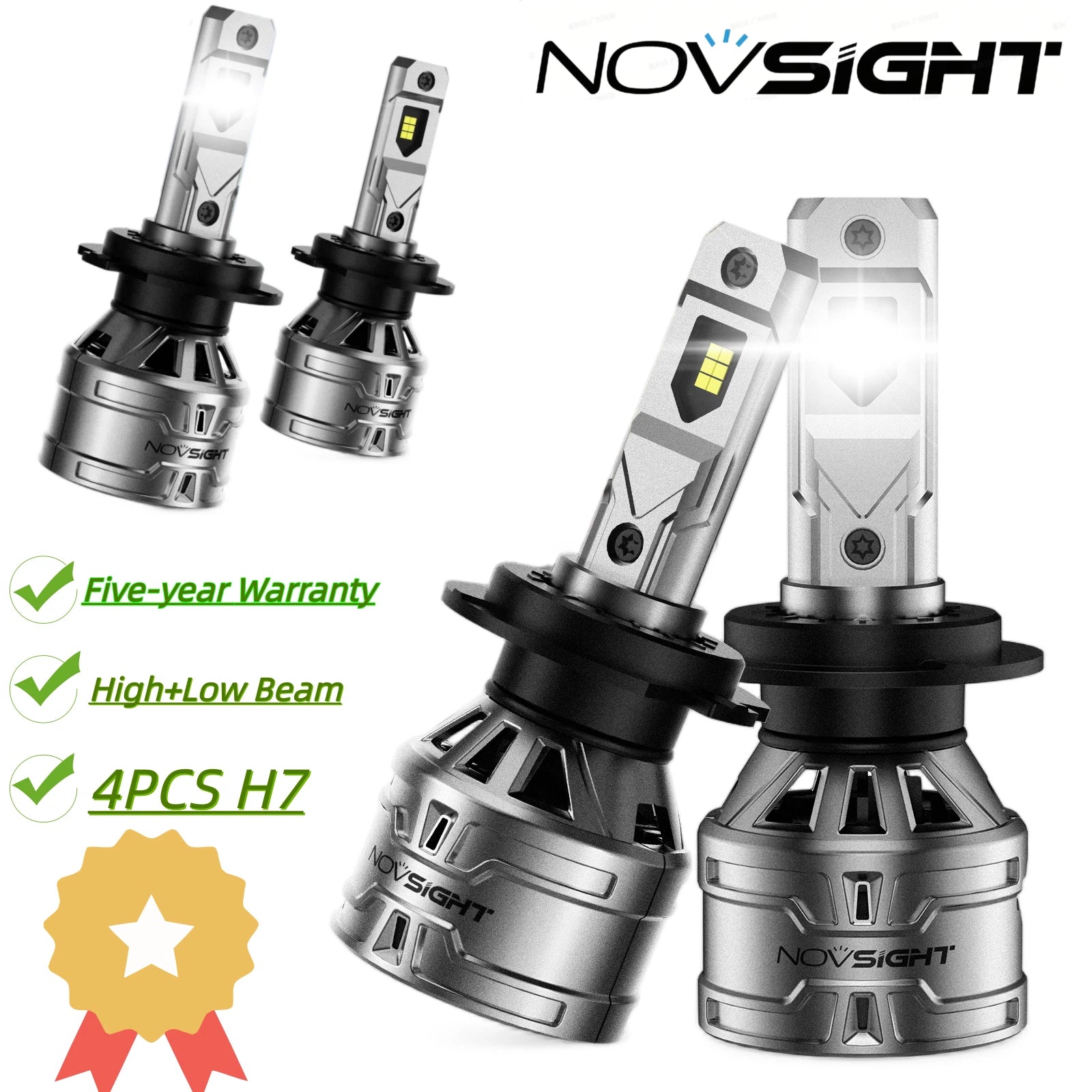 2X H7 LED Headlight Bulbs for Novsight (6000K, 300% Bright)