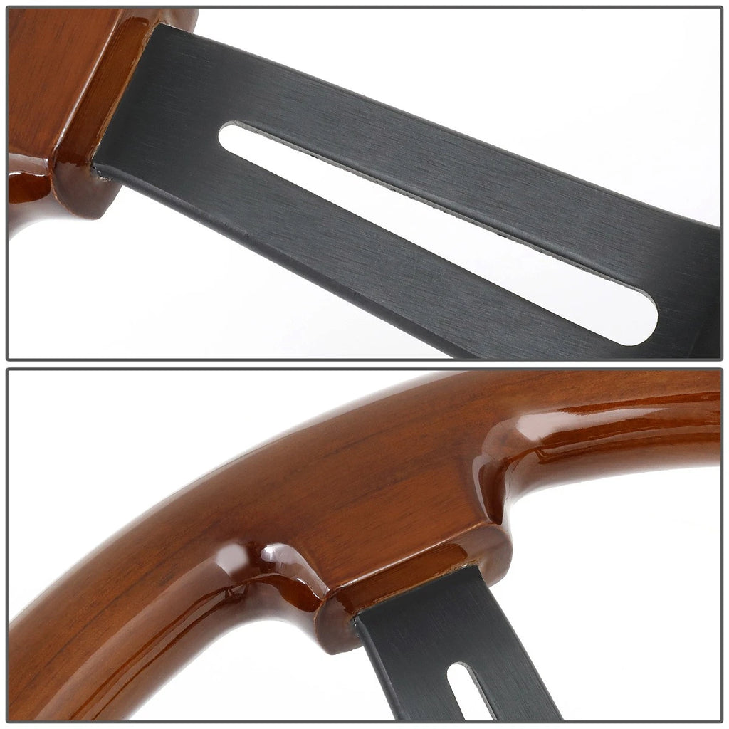 NRG 350mm 3" Deep Matte Spoke Brown Wood Steering Wheel for Universal (N/A)