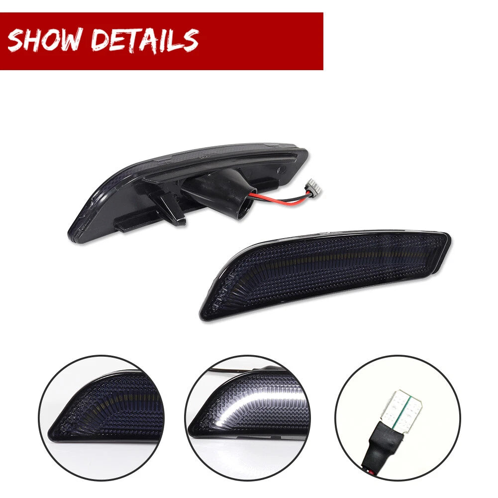 2X Smoke Lens White LED Front Sidemarker Lights for Cadillac CTS (2003–2007)