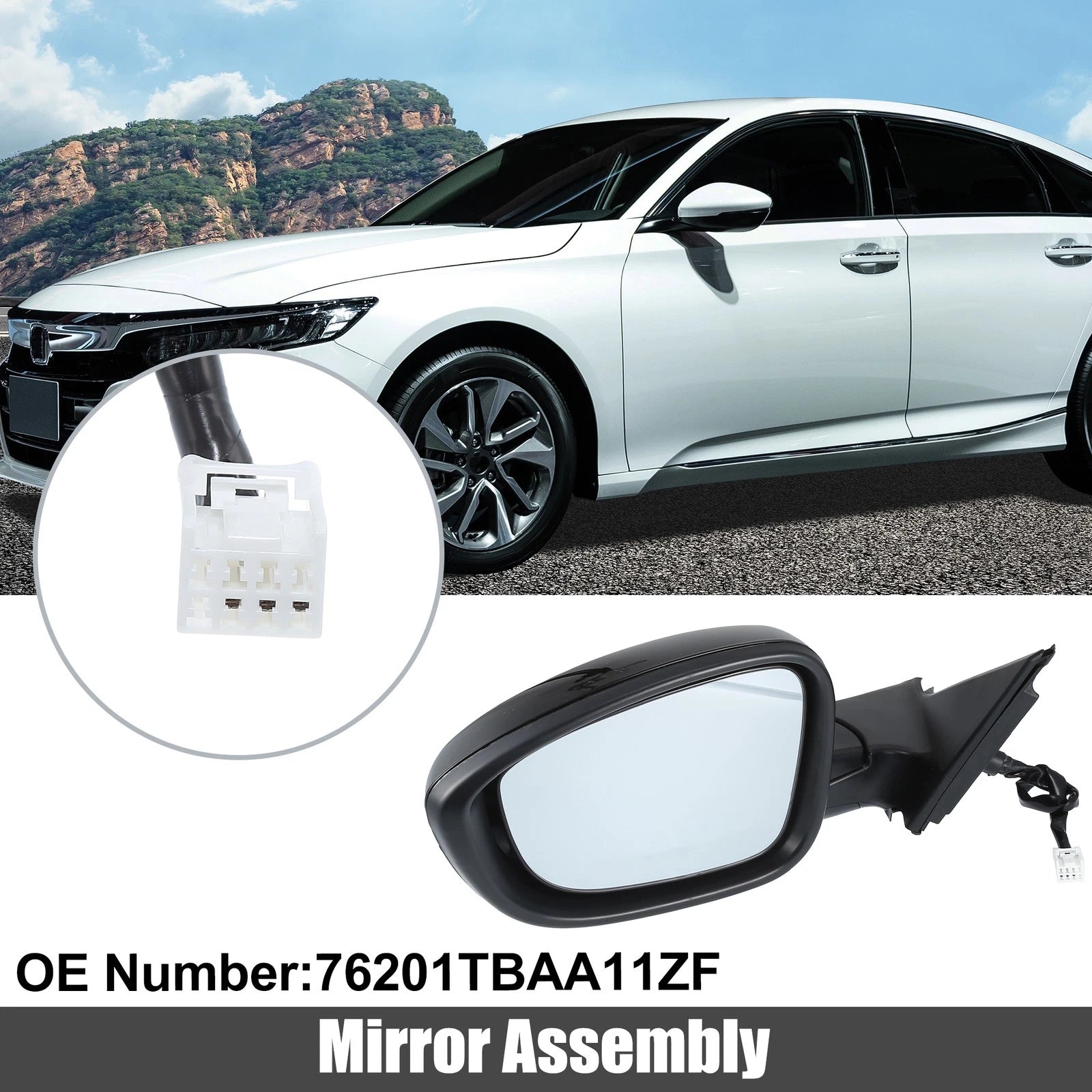 3 Pin Left Side Door Mirror Assembly Black for Honda Accord (2018–2022)