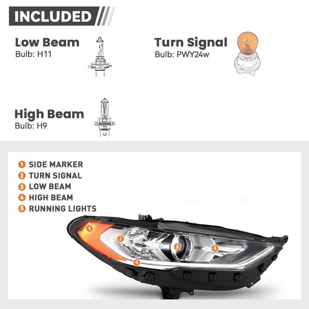 Passenger Halogen Headlight with LED DRL for Ford Fusion (2017–2020)