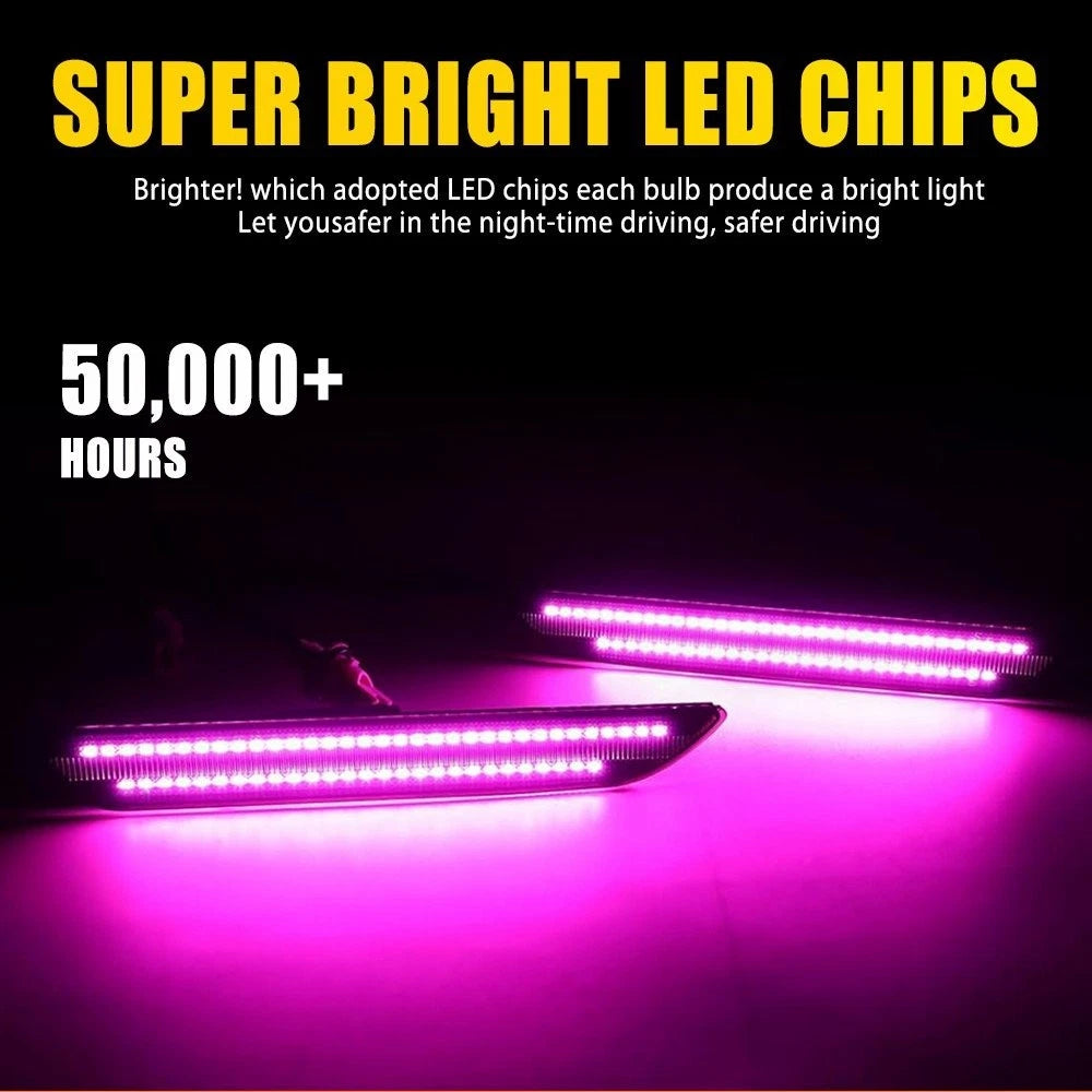 2X Purple LED Rear Bumper Side Marker Lights for Ford Mustang (2015–2022)