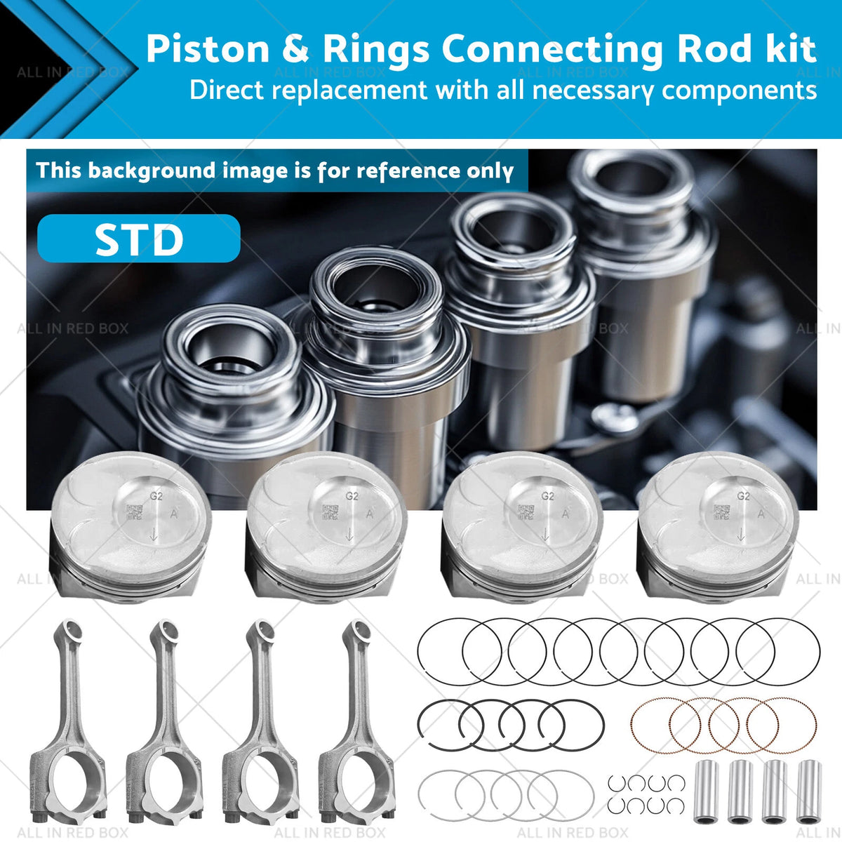 4X Piston & Rings Connecting Rod Kit for Kia Soul Forte Koup 2.0L (2014–2018)