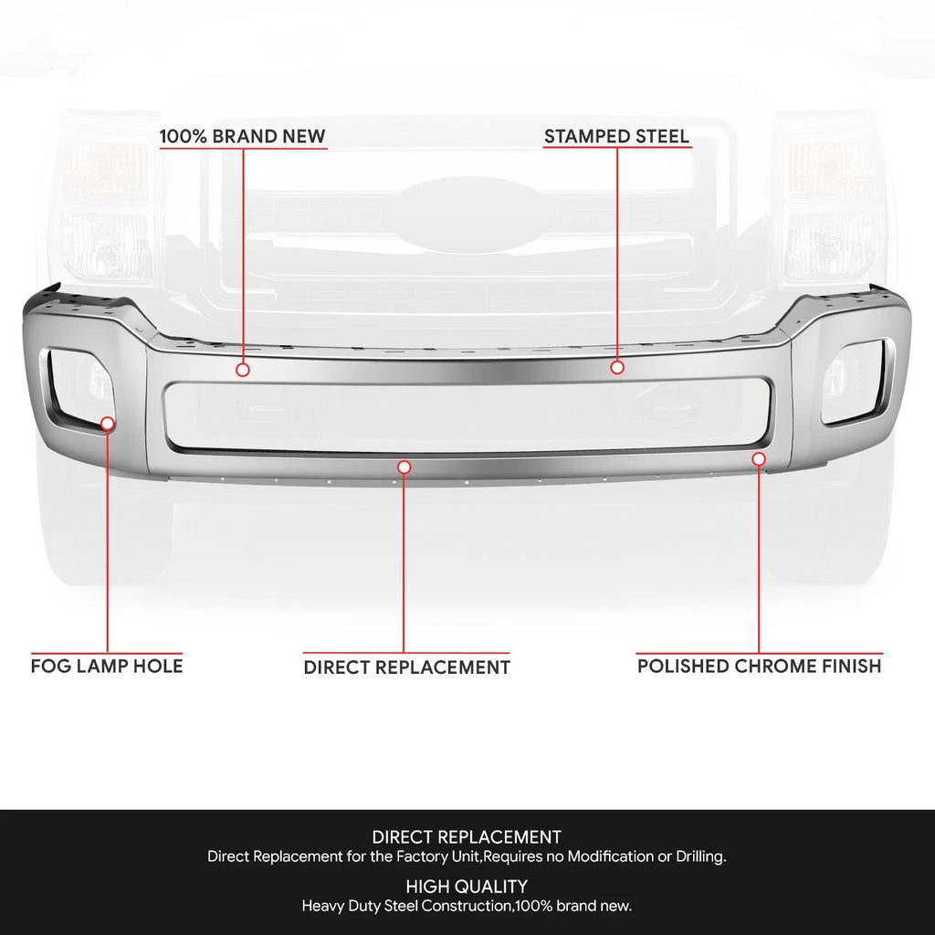 Front Bumper Face Bar for Ford F250 F350 Super Duty (2011–2016) Chrome