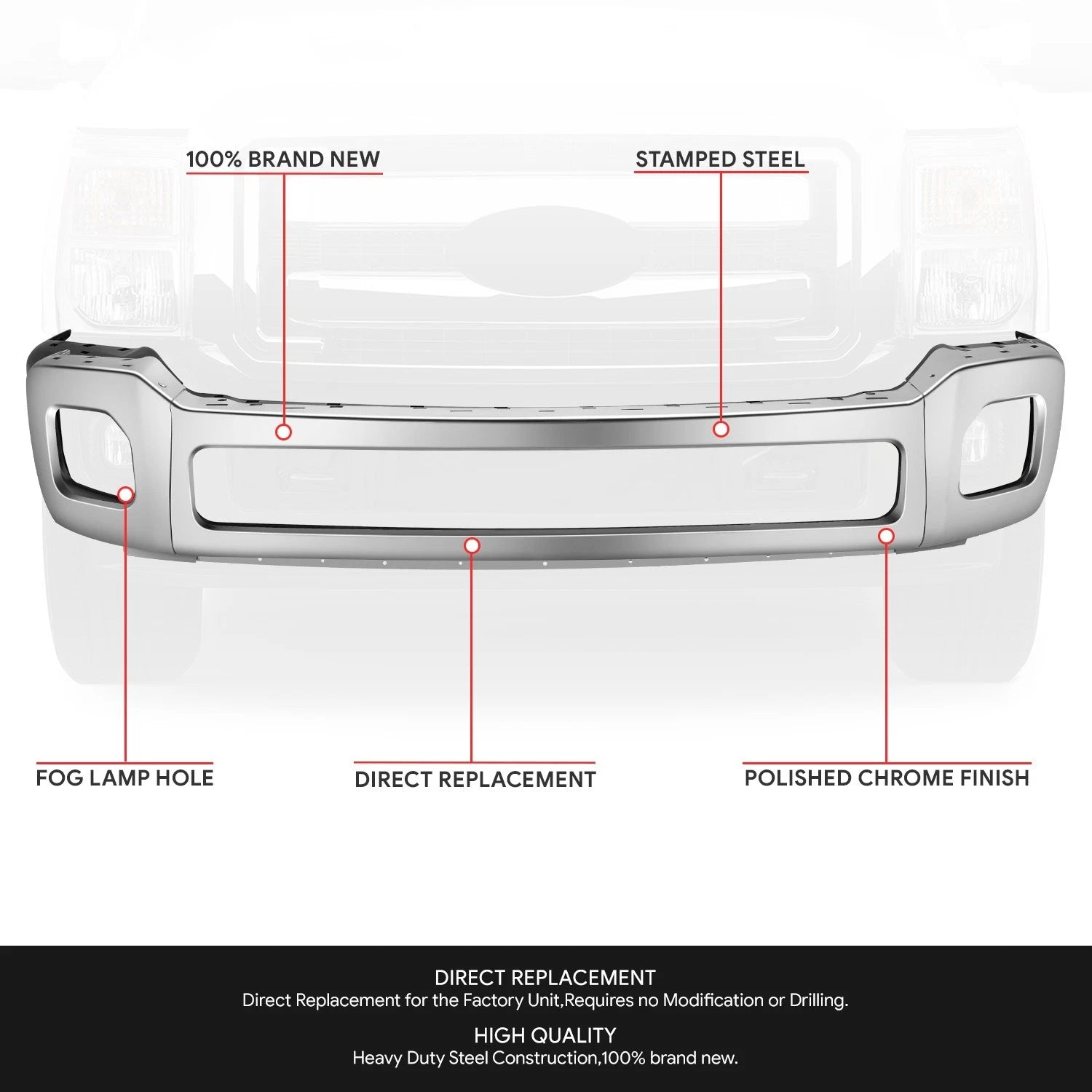Front Bumper Face Bar for Ford F250 F350 Super Duty (2011–2016) Chrome