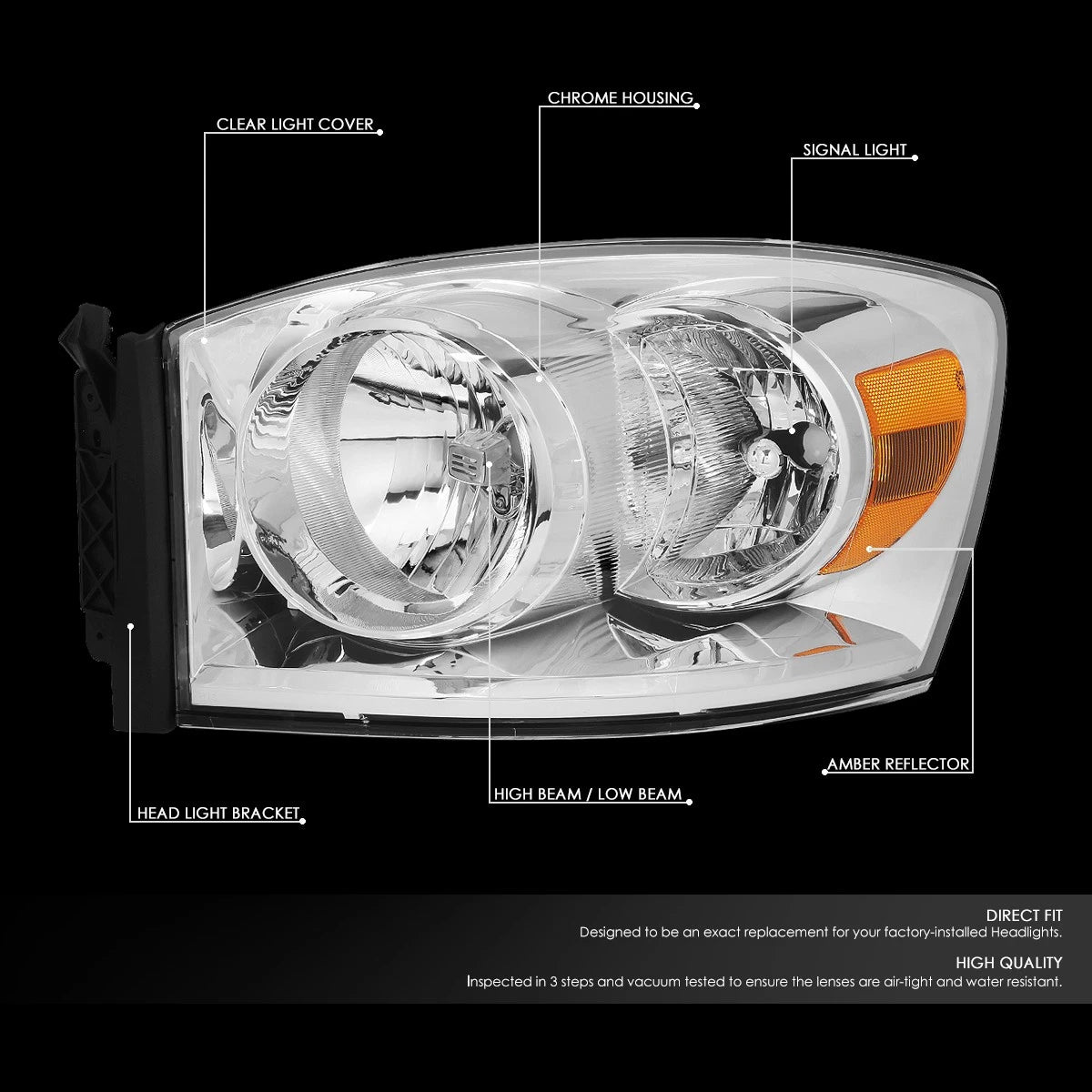 Chrome Housing Amber Side Headlights for Dodge Ram 1500 2500 (2006–2009)