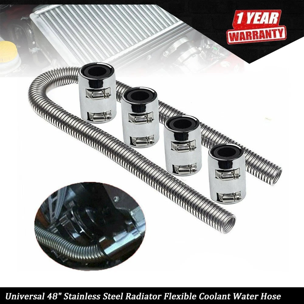 48" Stainless Steel Flexible Coolant Water Hose Kit for Universal Applications