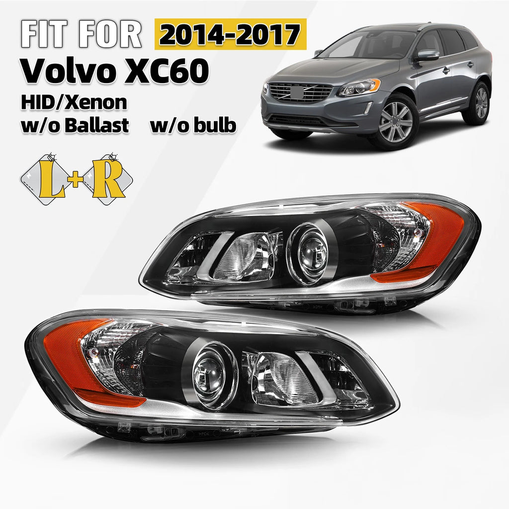 Set of 2 HID/Xenon Headlights for Volvo XC60 (2014–2017) w/o Ballast w/o Bulb