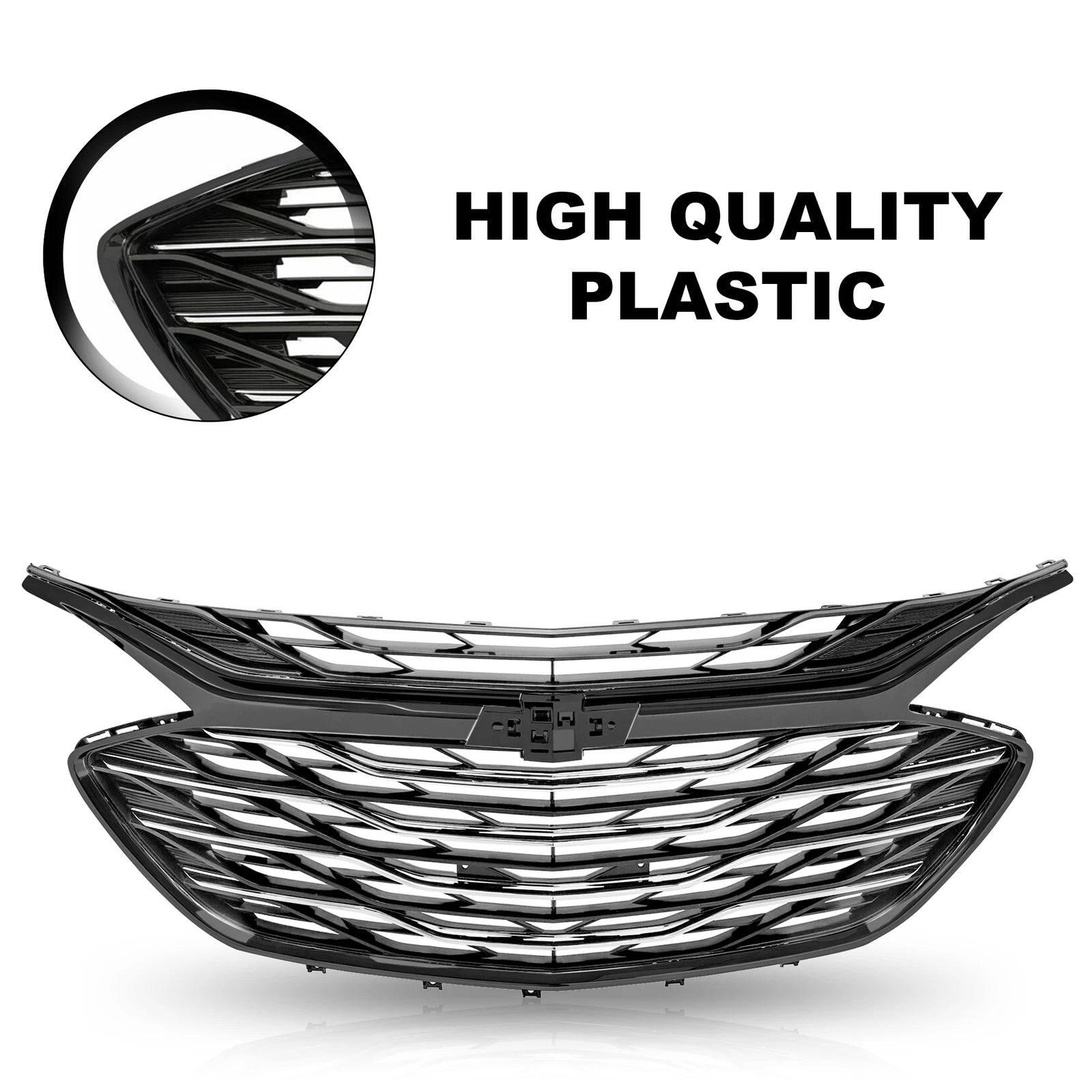 Set of 3 Front Bumper Grilles for Chevrolet Malibu (2019–2020) Glossy Black