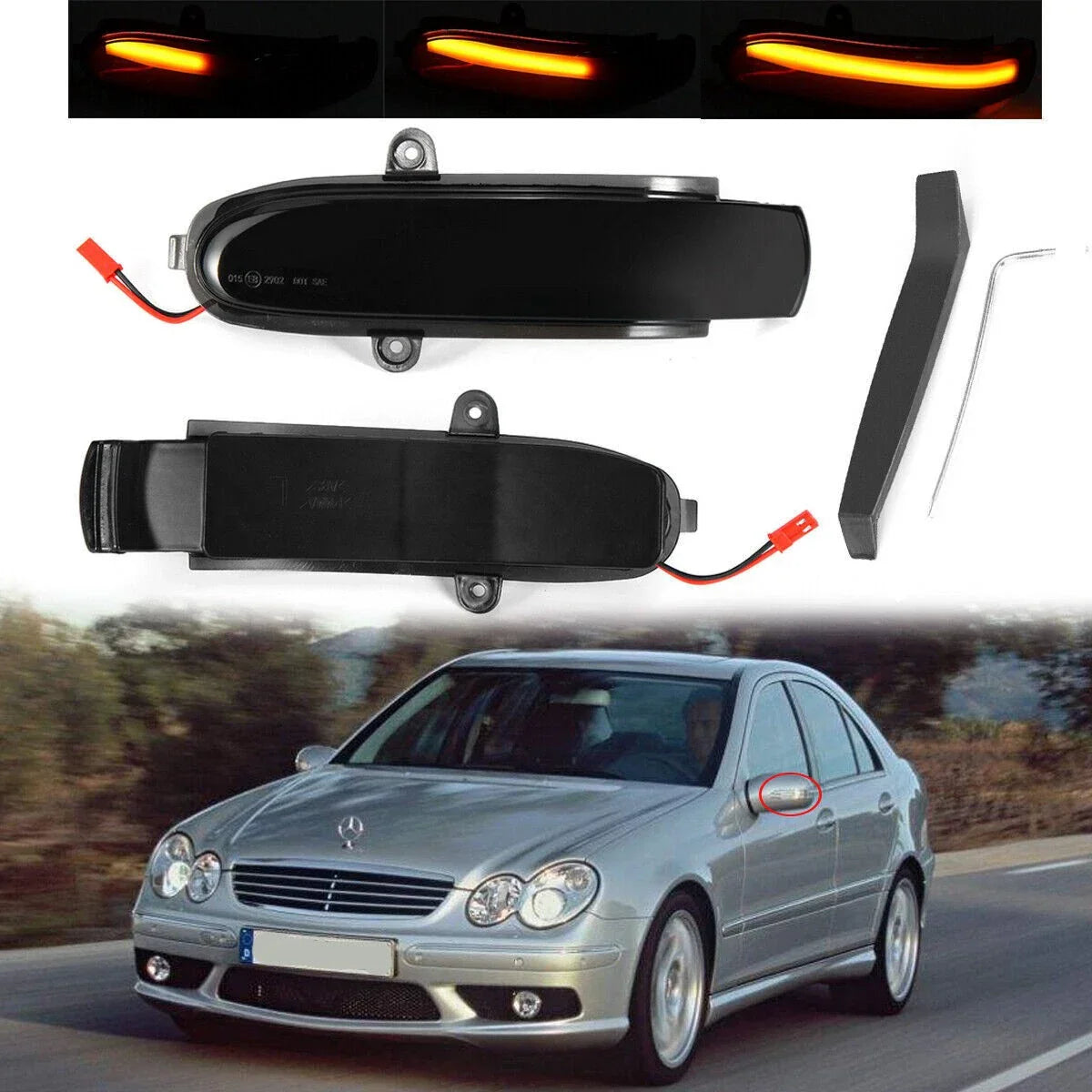 Dynamic LED Mirror Turn Signal Smoke for Mercedes W203 (2000–2007)