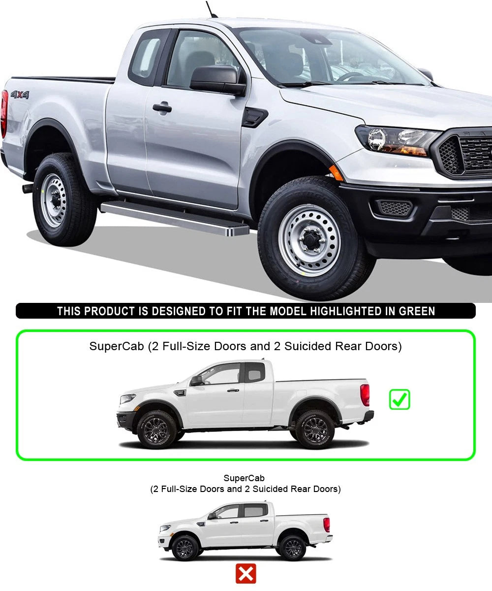 6in Stainless Steel Running Boards for Ford Ranger Super Cab (2019–2023)