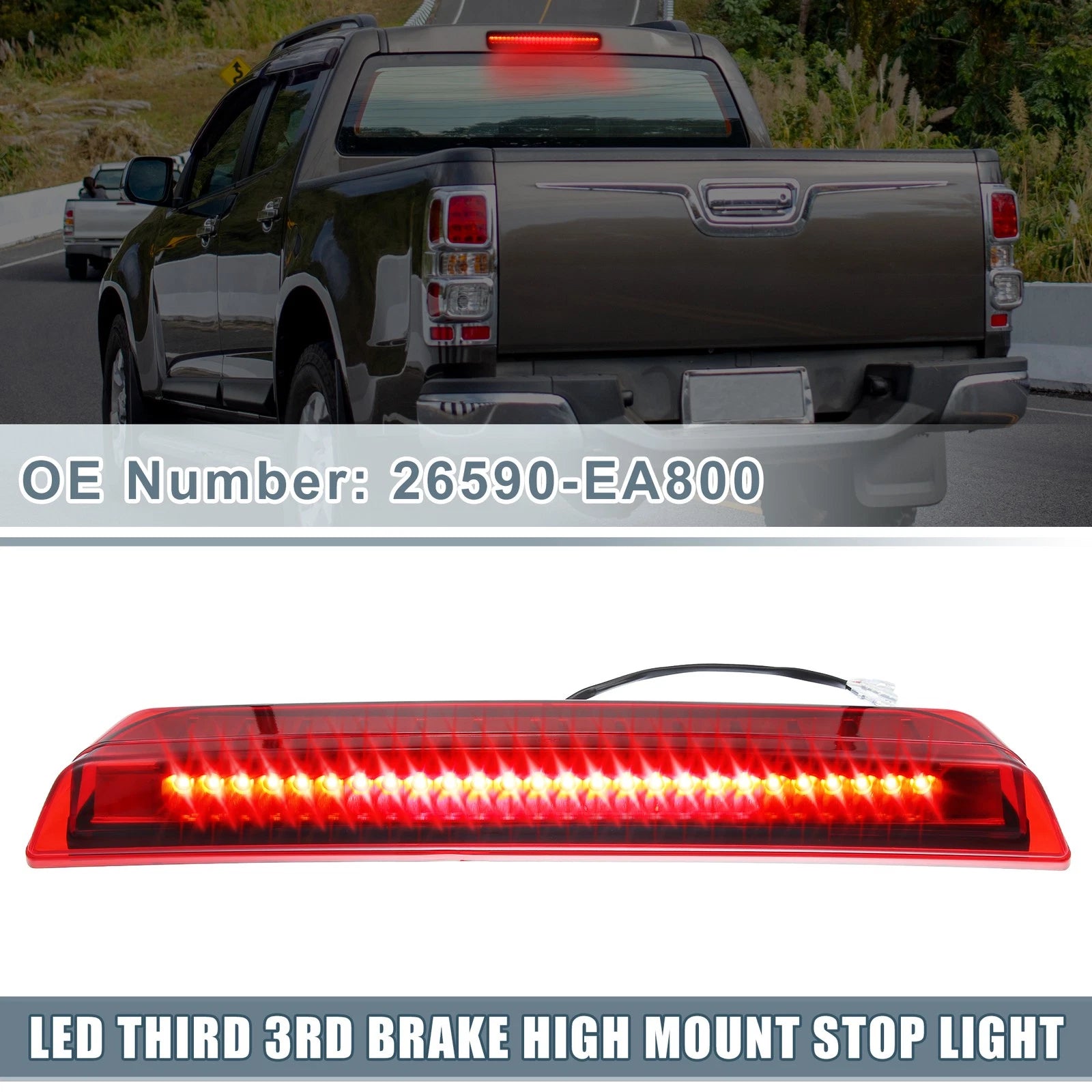 High Mount Stop Light for Nissan (26590-EA800) Chrome Tone Housing Red Lens