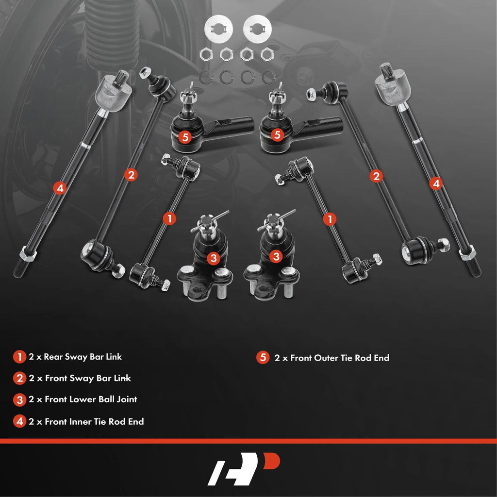 10x Front & Rear Sway Bar Link & Tie Rod End for Toyota Camry/Avalon (2007–2011)