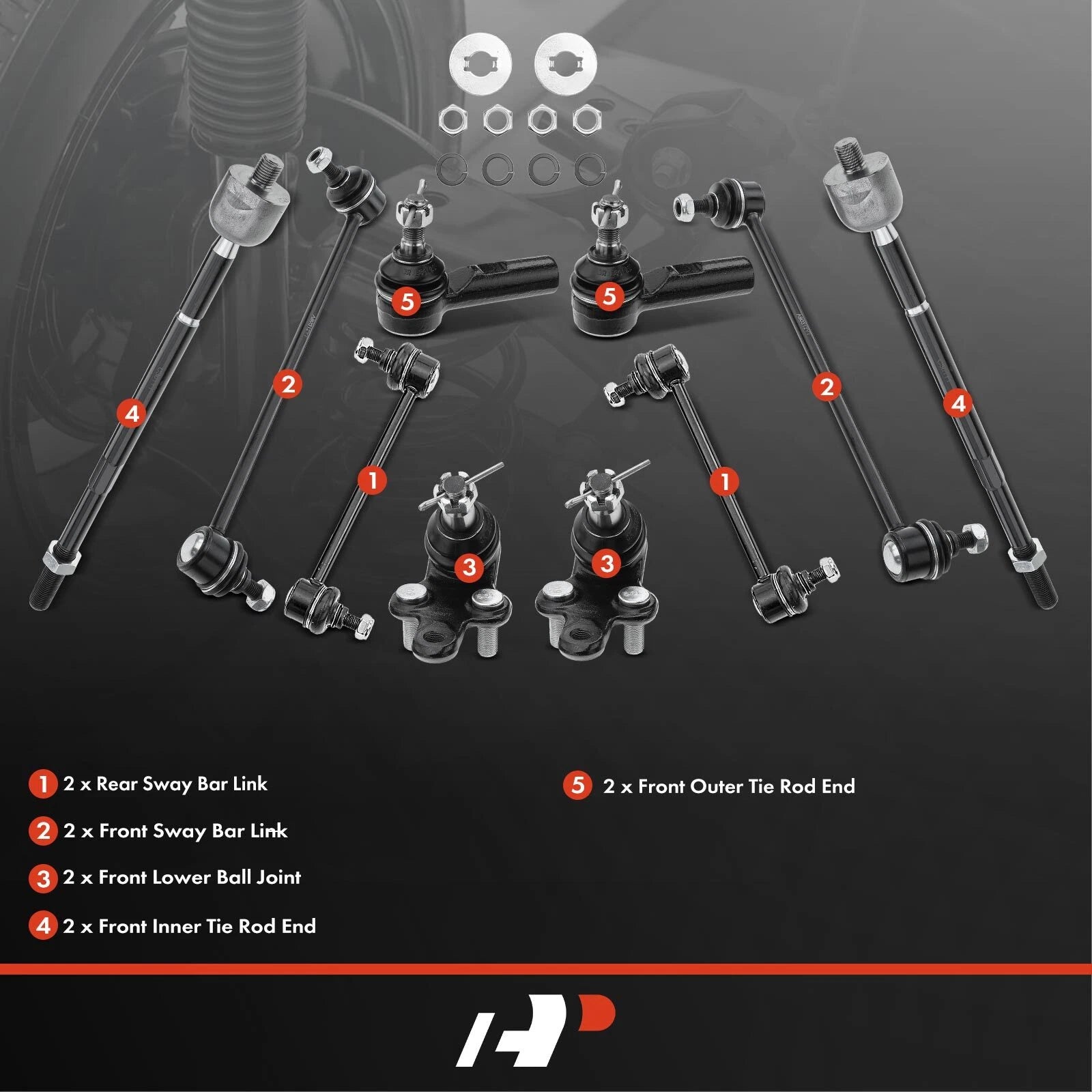 10x Front & Rear Sway Bar Link & Tie Rod End for Toyota Camry/Avalon (2007–2011)