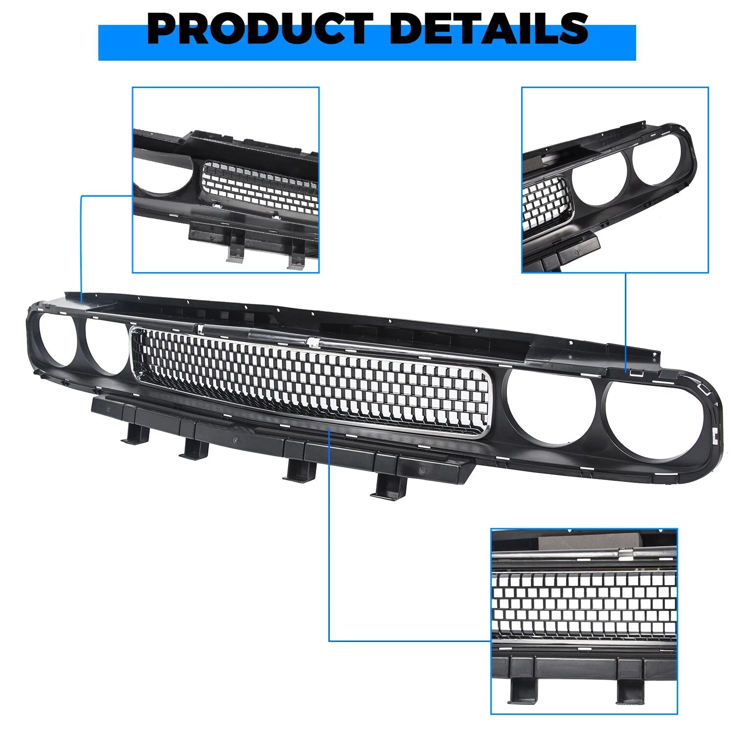 Front Bumper Grille for Dodge Challenger (2008–2014) Black with Chrome Trim
