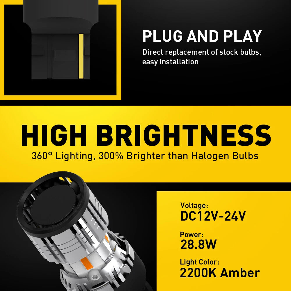 Set of 2 AUXITO Amber LED Turn Signal Light Bulbs for [Make Model]