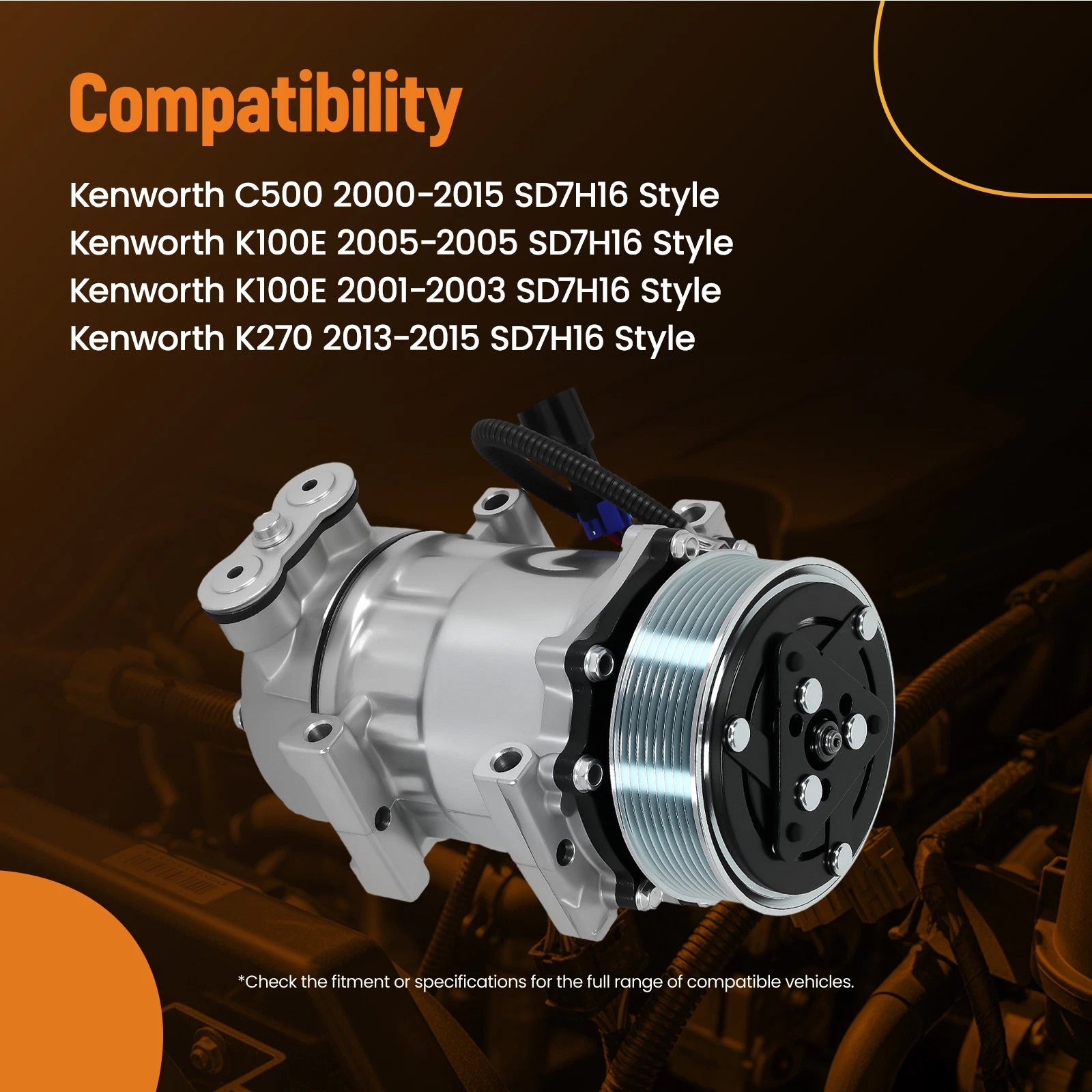 AC Compressor w/Clutch for Kenworth T2000 T800 W900 (2001–2011) CO4759C