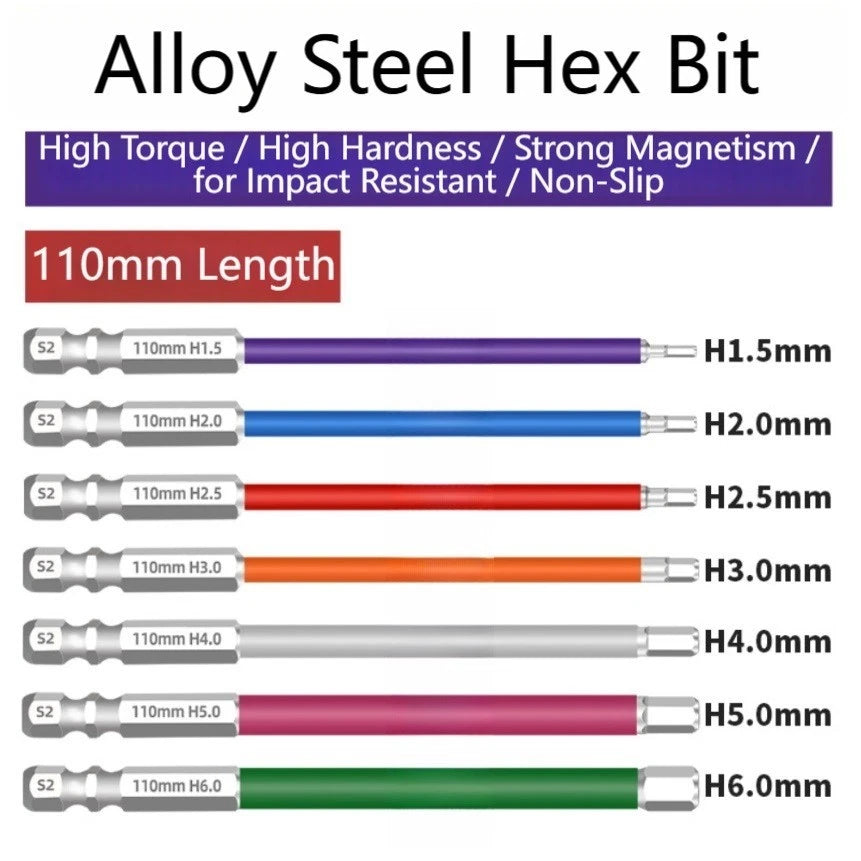 110mm Magnetic Hex Bit for Impact Driver Accessories (Alloy Steel)