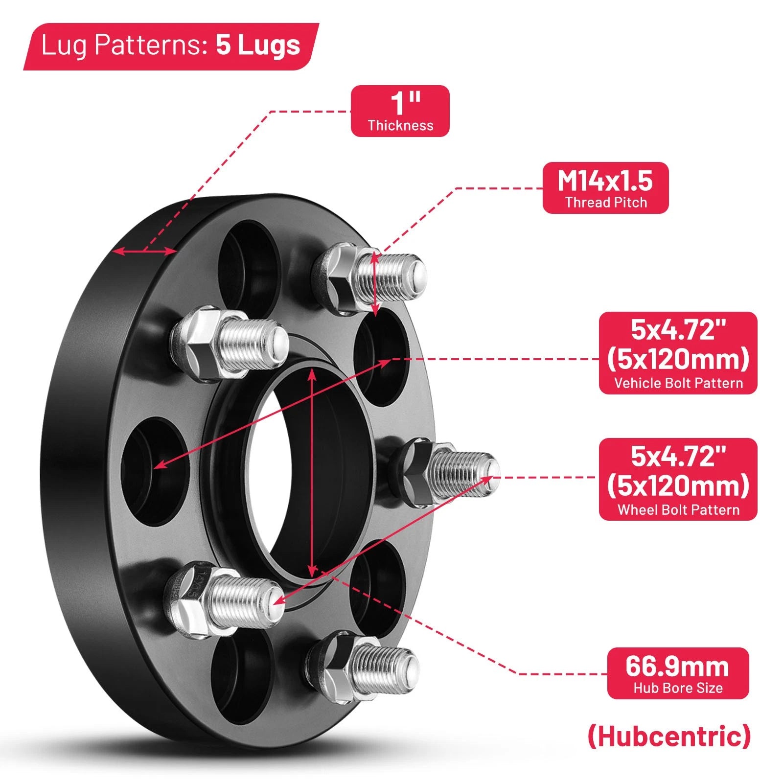 2Pcs 1" Hub Centric Wheel Spacers for Chevrolet Camaro SS Malibu Impala (2010-2019)