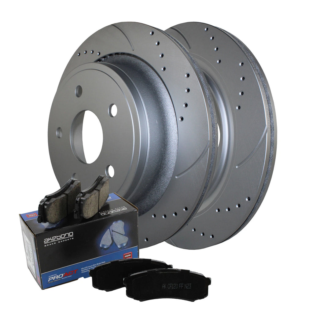 Rear Brake Kit 352mm Drilled Disc Rotors & Akebono Ceramic Pads for Dodge Ram 1500 (2002–2023)