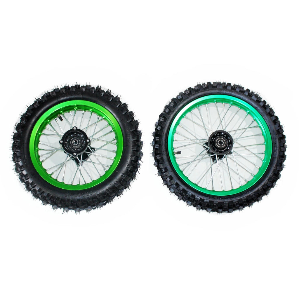 12mm Green Front + Rear Wheel Rim Tire for PIT PRO Dirt Bike (14" + 12")