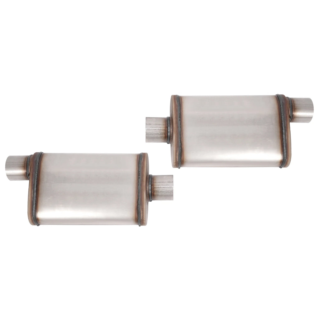 Set of 2 Universal 3" Offset In Center Out Mufflers Stainless Steel