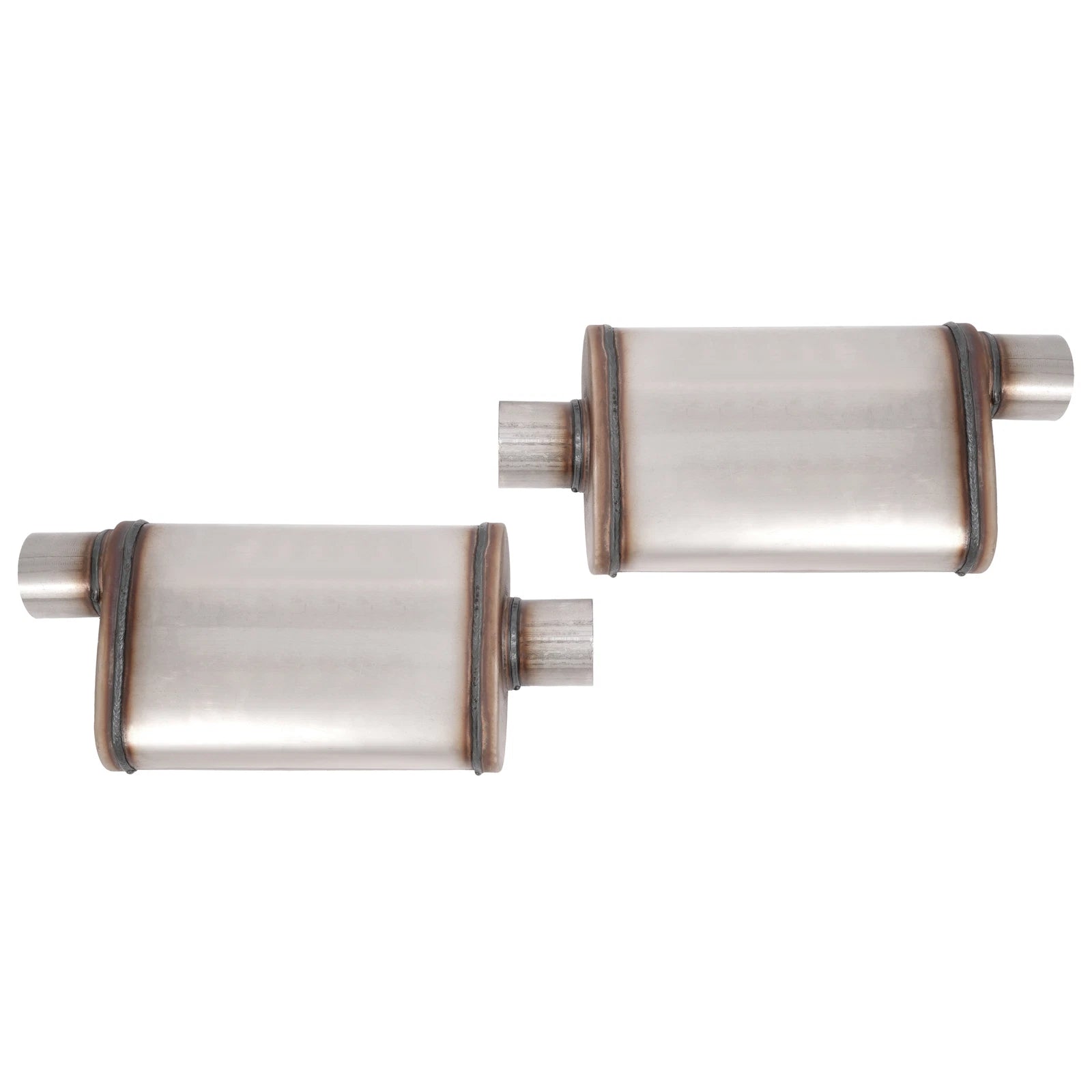 Set of 2 Universal 3" Offset In Center Out Mufflers Stainless Steel